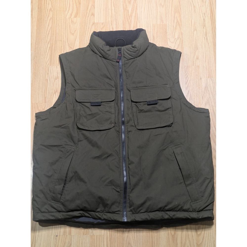 Eddie Bauer Mens Goose Down Puffer Vest Cargo Utility Gorpcore Olive Green XL